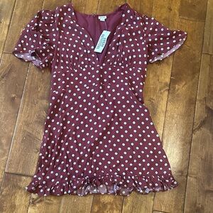 NWT size L Urban Outfitters Burgundy Polka Dot Dress